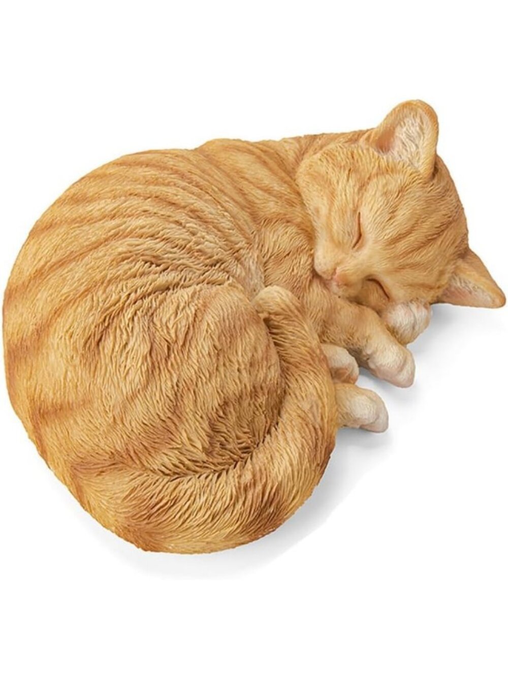 Realistic Sleeping Orange Tabby Cat Statue 8.27” - Garden Decor & Pet Memorial